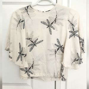Zara Dragonfly Flutter Sleeve Blouse